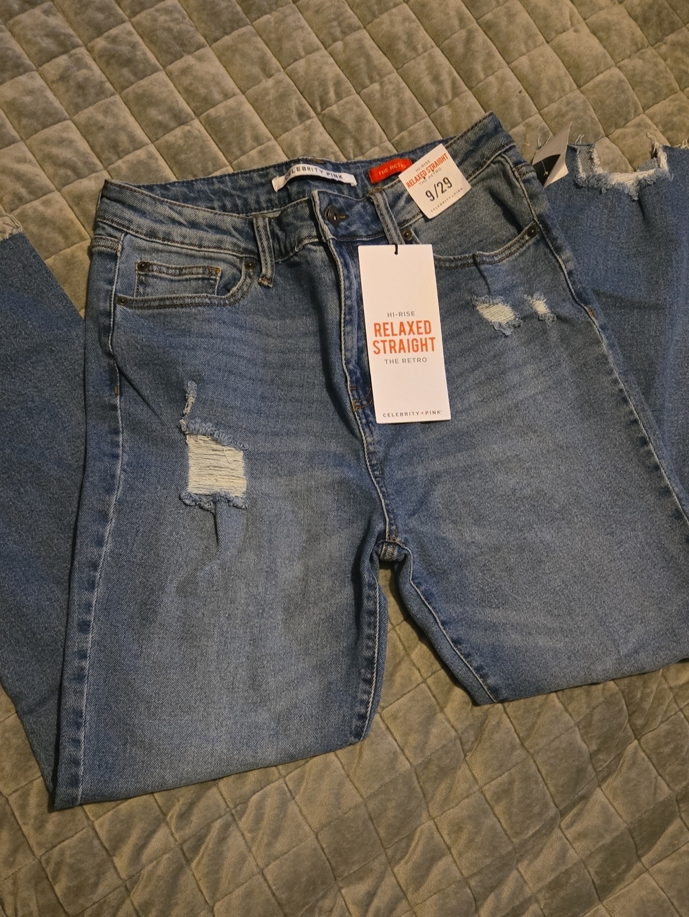 Celebrity Pink Distressed Relaxed Straight Jeans - Light Blue
